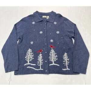 Vintage Classic Elements Christmas Cardigan Sweater Sz Large Blue Snowflake